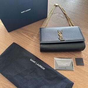 Saint Laurent Kate Medium Black Crossbody Bag with Gold Chain